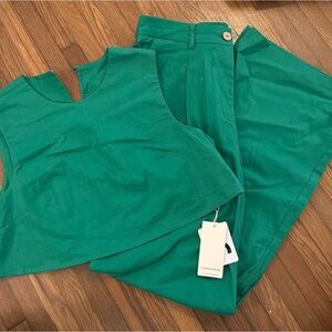 Linen Green Women's matching pants Set